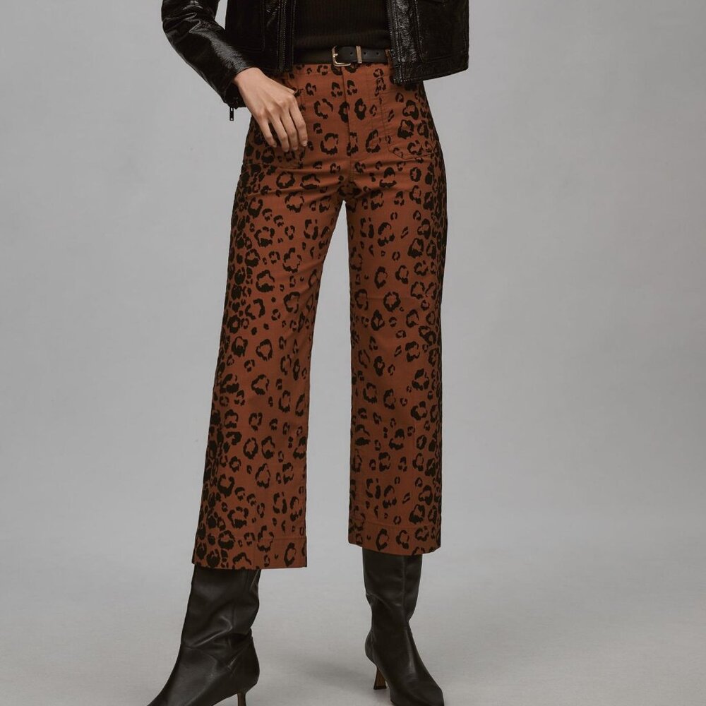 Anthropologie Maeve The Colette Cropped Wide-Leg Pants Animal Leopard 18W NWT